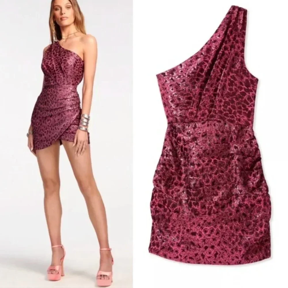 Ramy Brooke Linda One Shoulder Mini Dress in Pink Animal Print XS NWT $525 - Picture 2 of 11